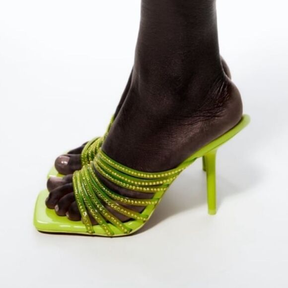 Zara Rhinestone Vinyl High Heel Sandals - Picture 4 of 8